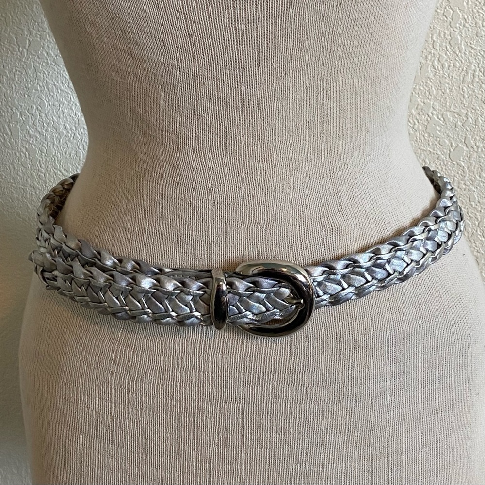 Mark Fore & Strike Braided Fabric Leather Silver Woman Belt Size Medium‎